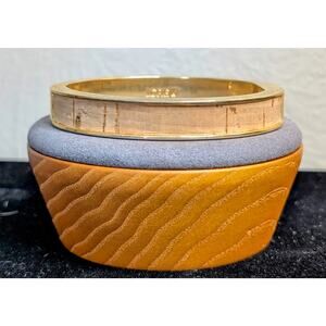 J. Crew Gold Tone Cork Hinged Oval Bangle Bracelet